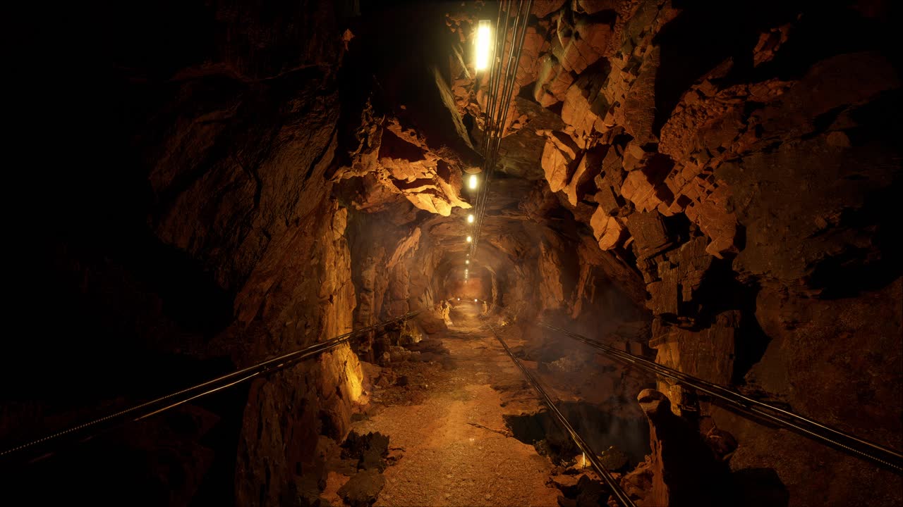 Underground Mine Passage With Electric Lights
