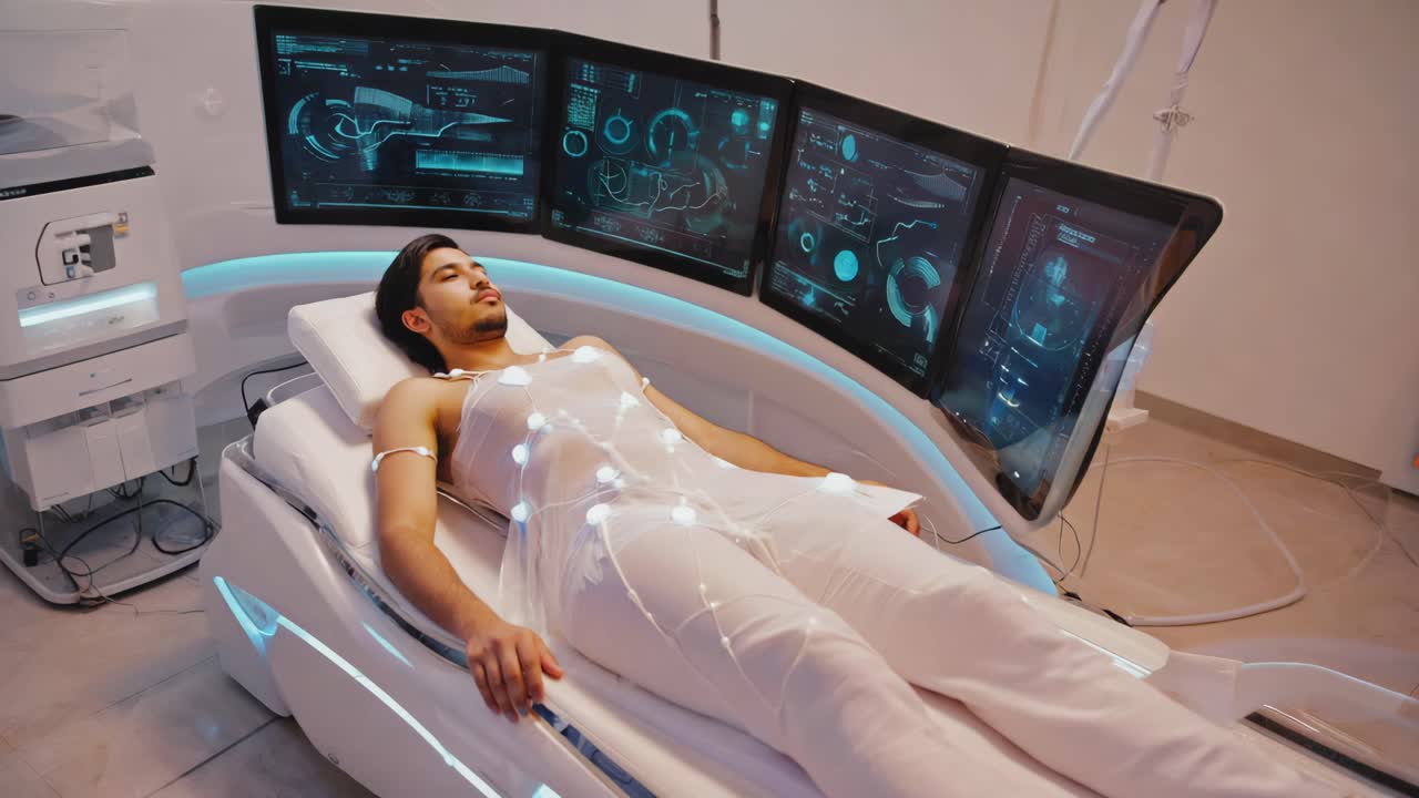 Man undergoing medical scan with futuristic technology