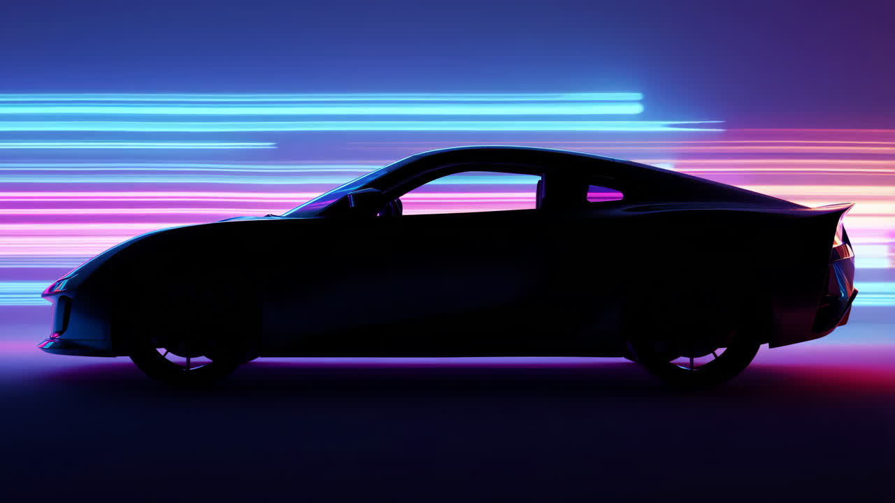 Sports Car Silhouette with Neon Light Trails