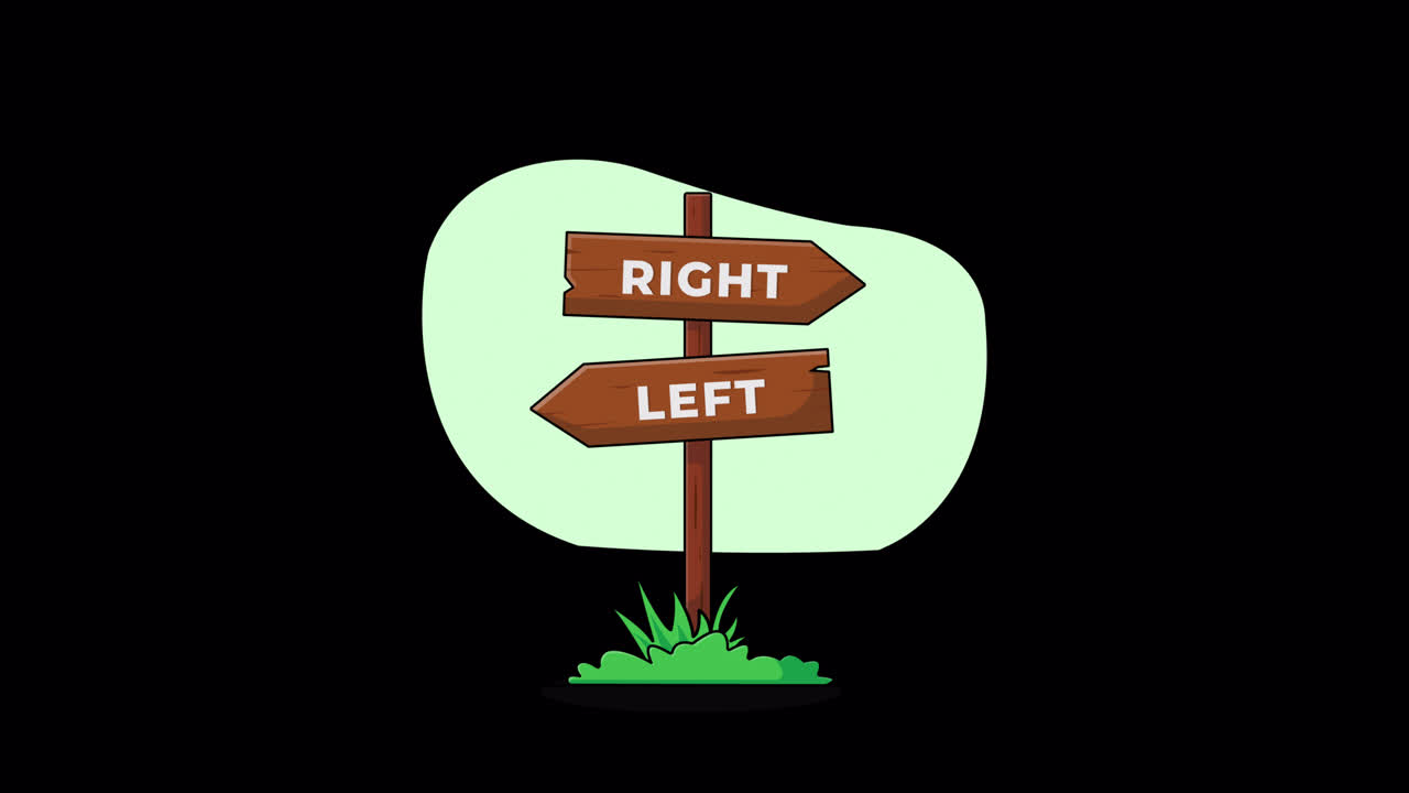 Animated Wooden Signpost with Left and Right Direction Arrows