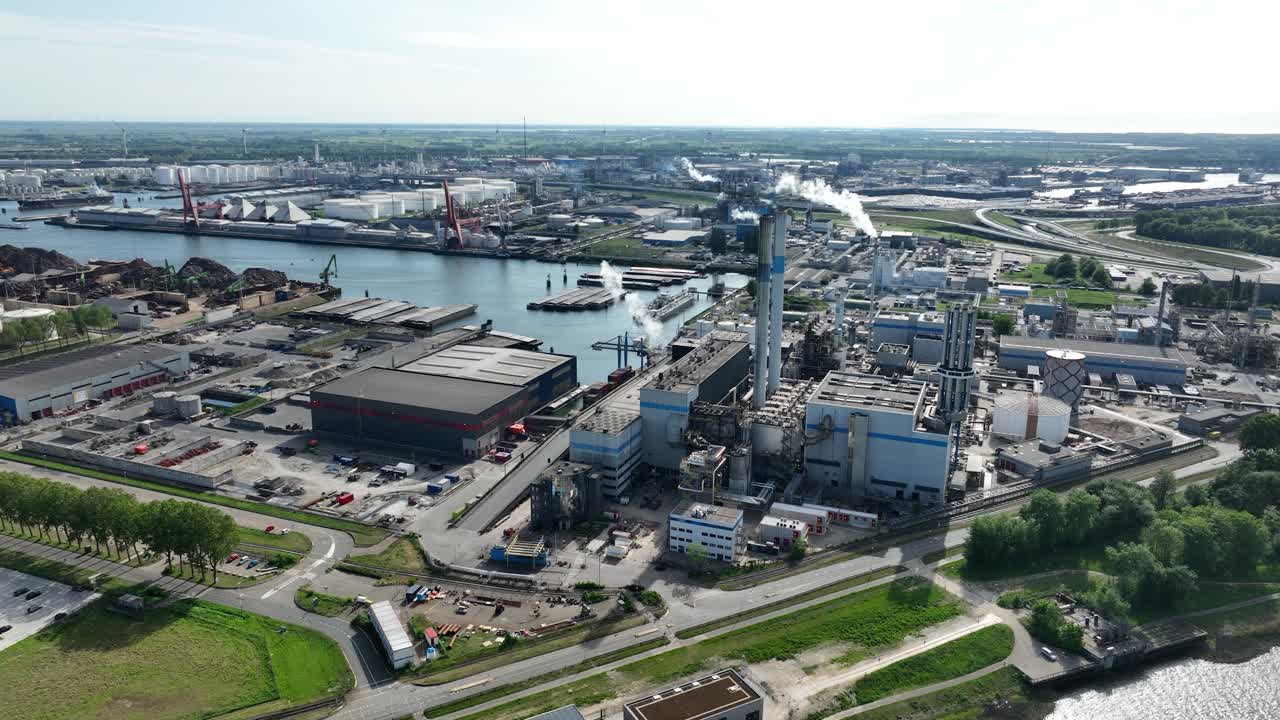 Waste incineration plant in port of Rotterdam. Waste to new eenrgy. Aerial view