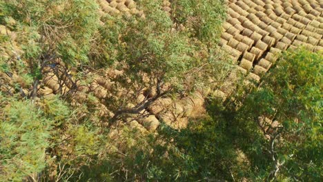 Aerial view of field full of hay bales.4K