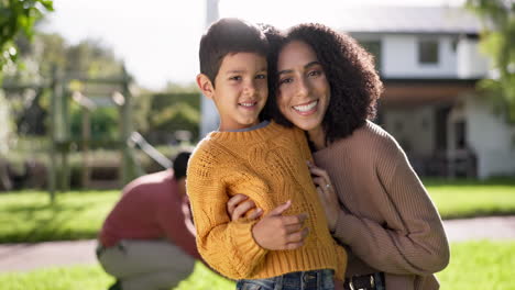 Family,-mother-and-son-on-lawn-with-bonding