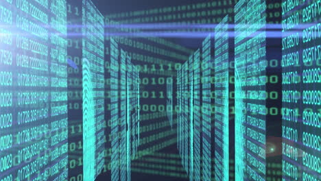 Animation of tunnel made of data processing on screens over black background