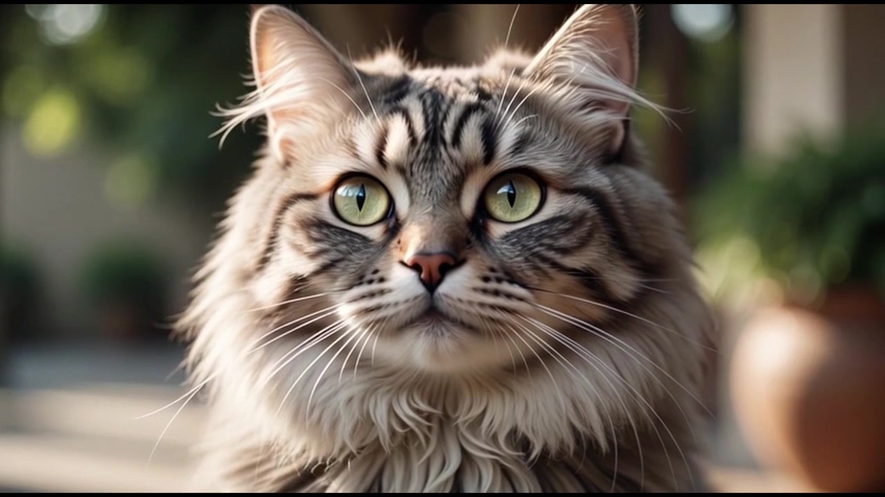 Ritratto ravvicinato di un gatto soriano soffice che si guarda intorno
