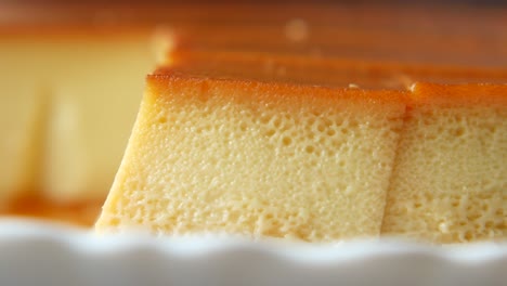 close up of flan dessert