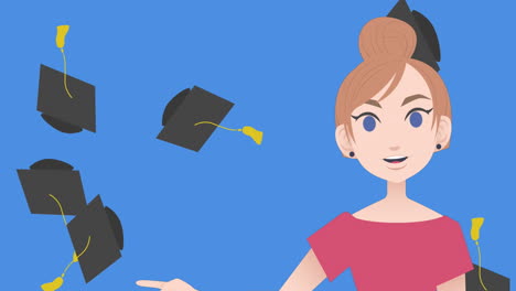 animation of woman talking over graduate caps