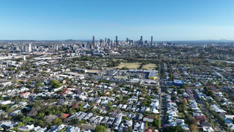 establishing drone shot of brisbane city, newmarket shopping village, grange and lutwyche