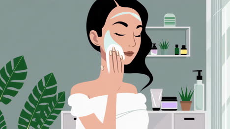woman performing a skincare routine in a bathroom