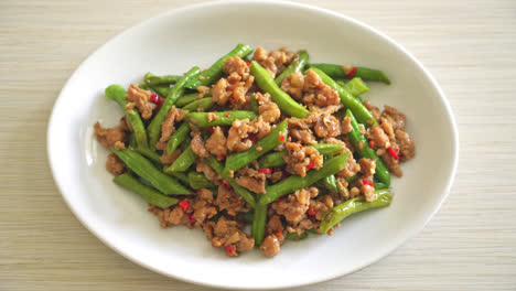 stir-fried french bean or green bean with minced pork - asian food style