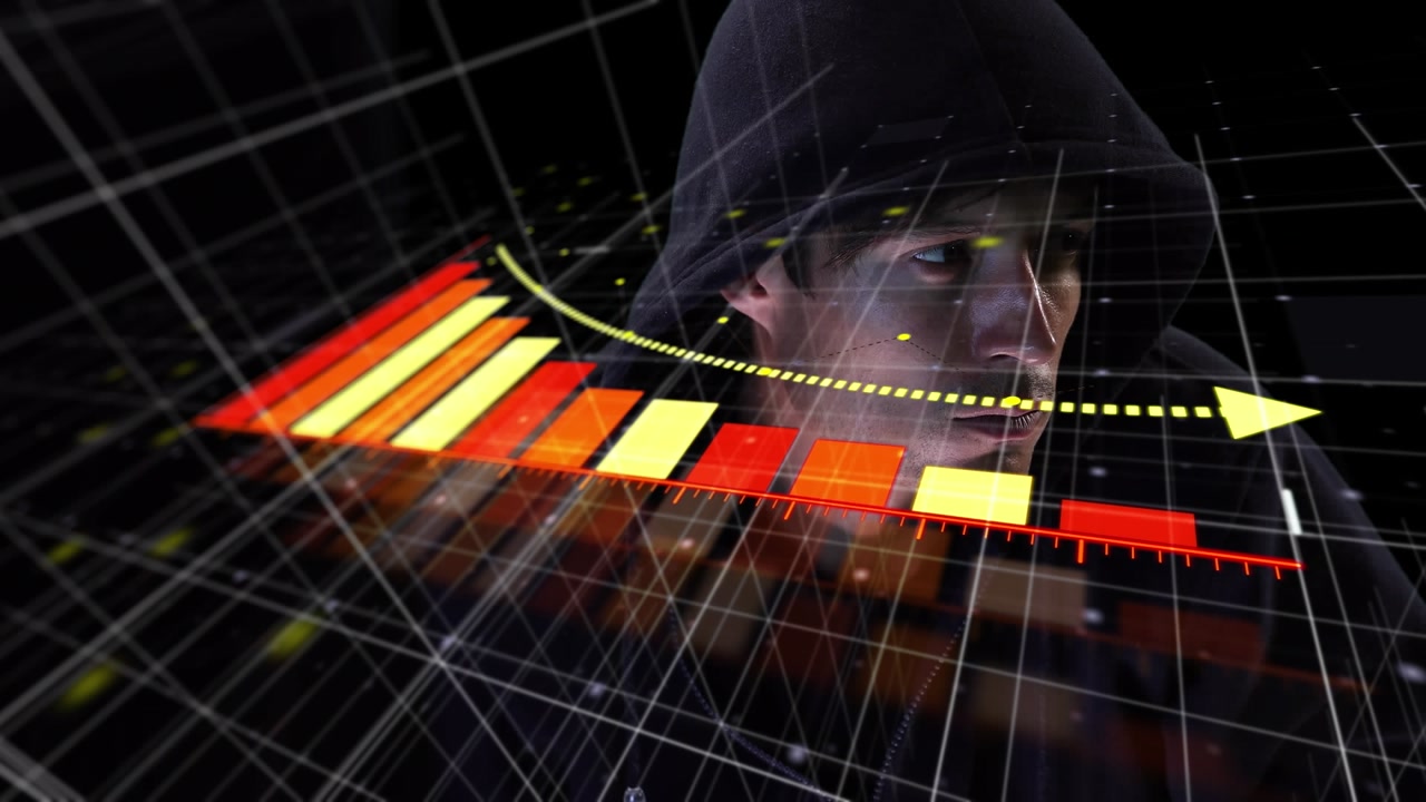 Animation of game over text in metallic pink letters with triangles over metaverse