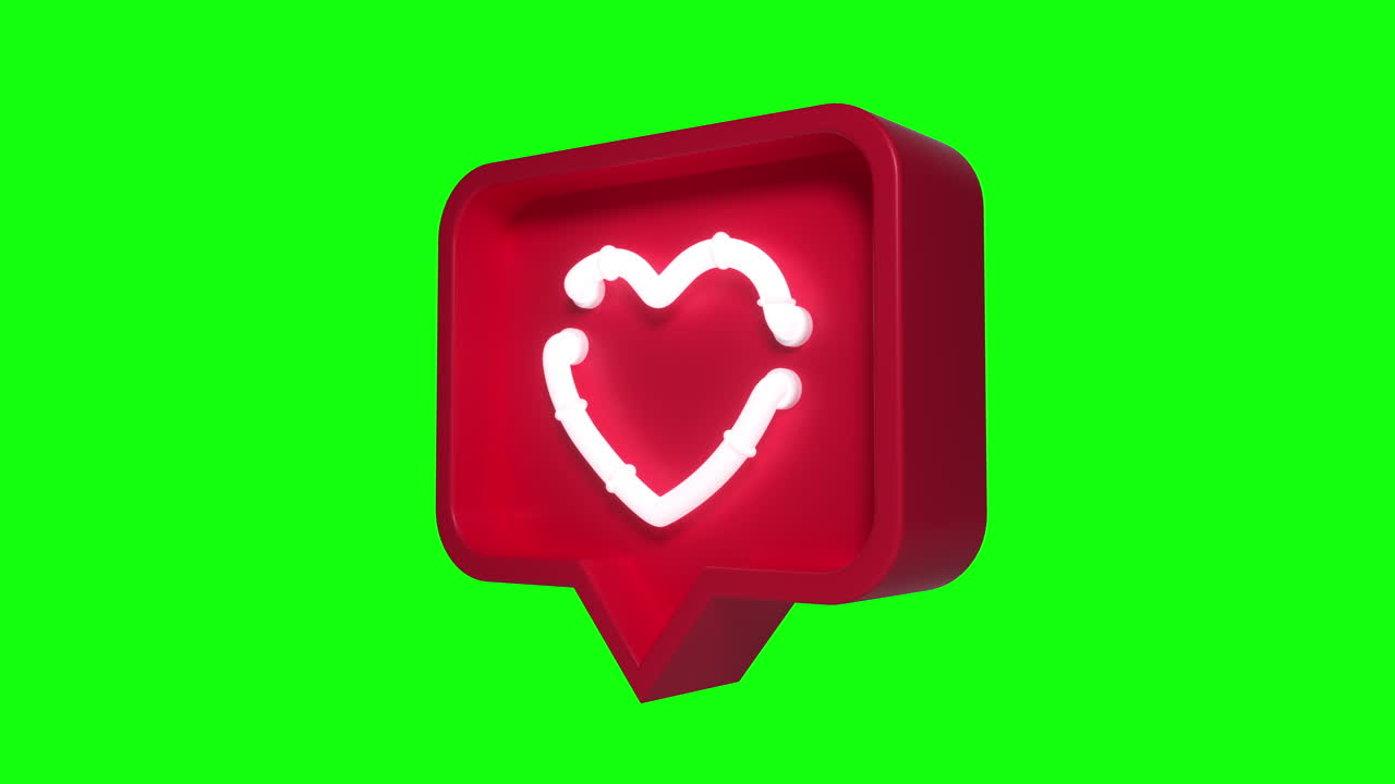 Social media heart neon count on green screen