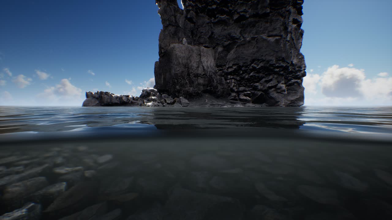 океанский морской пейзаж с небом и океанской волной, разделенной водяной линией на подводную часть