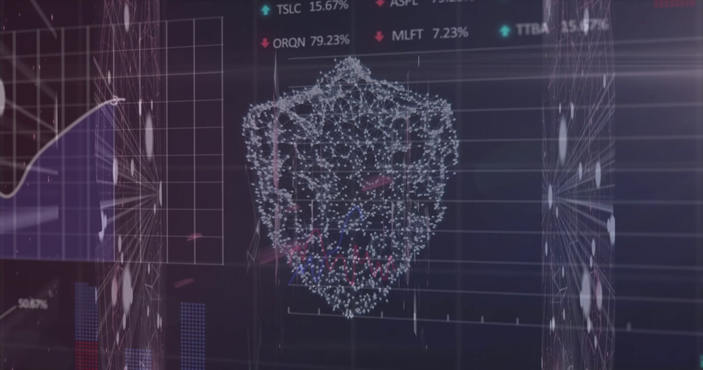 Cybersecurity network forms a digital shield for business tech.