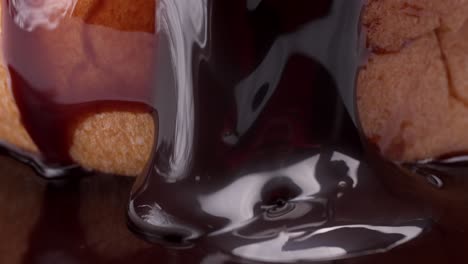 slow motion, sweet tasty chocolate sauce, melting drizzle, pastry dessert