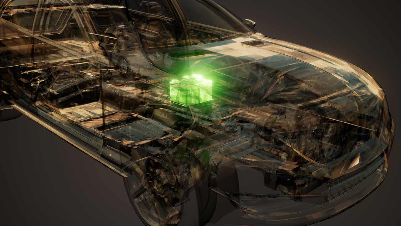 자동차 배터리가 자동차에서 보입니다.