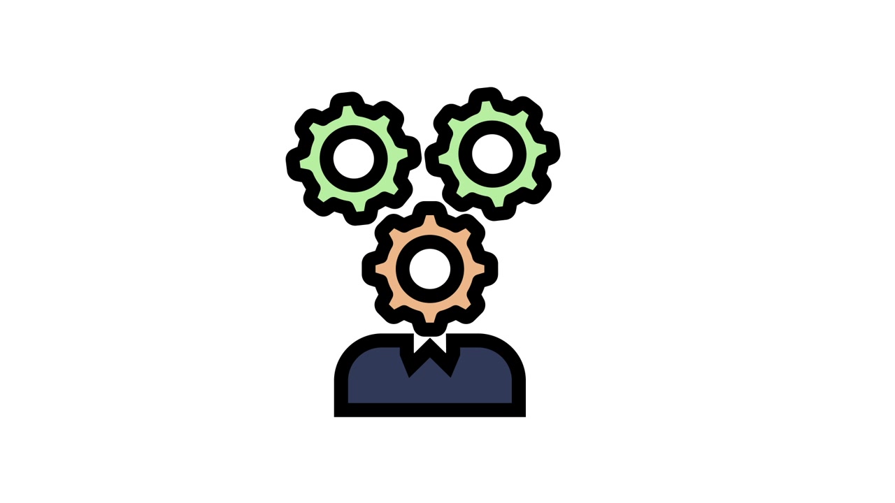 Animated Person Icon with Rotating Gears for Brain Process
