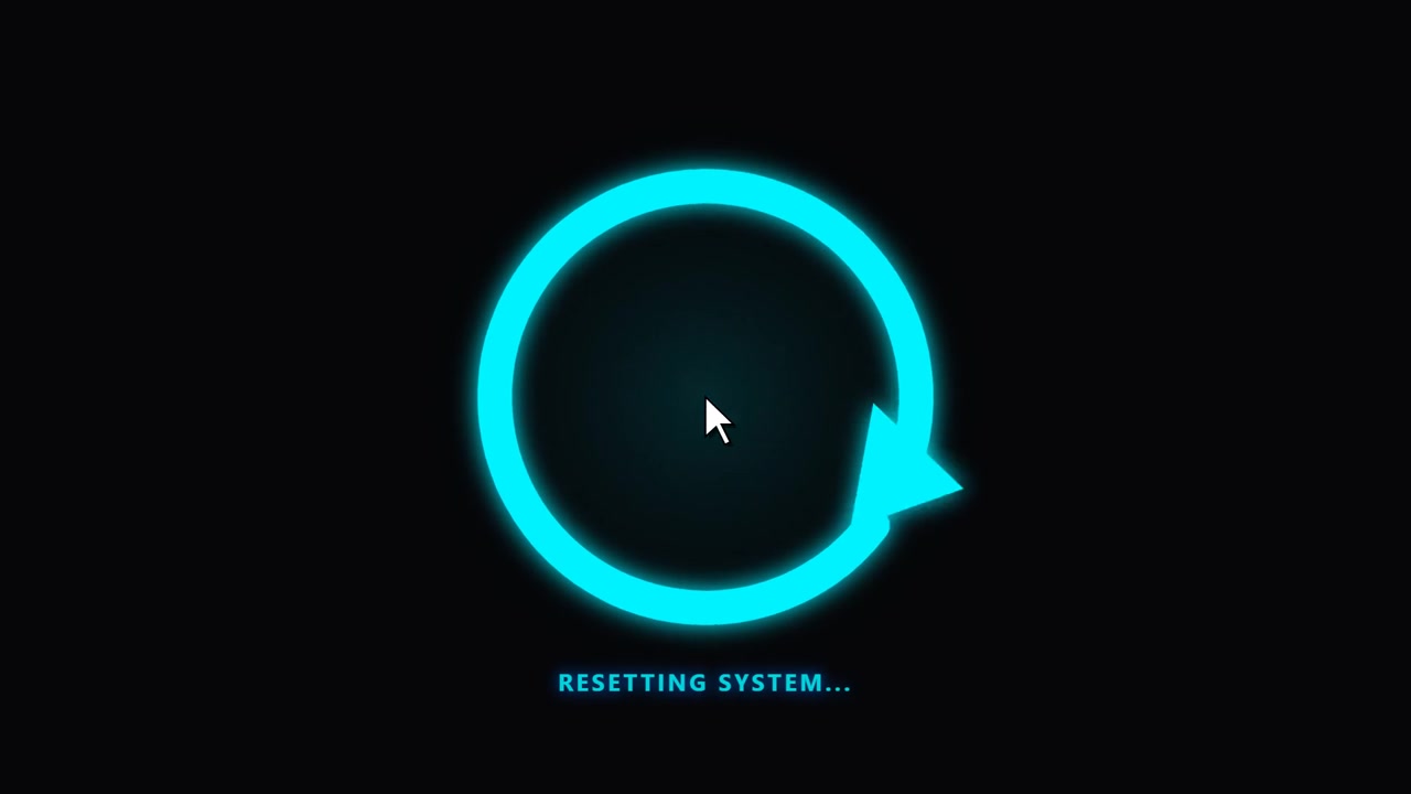 Glowing Cyan Loading Spinner with Resetting System Text