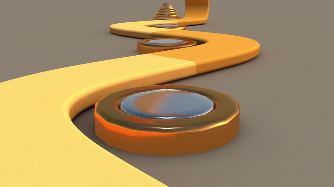 animación 3d de gráficos abstractos. un objeto largo cayendo desde arriba, alrededor de un objeto redondo. zoom in.