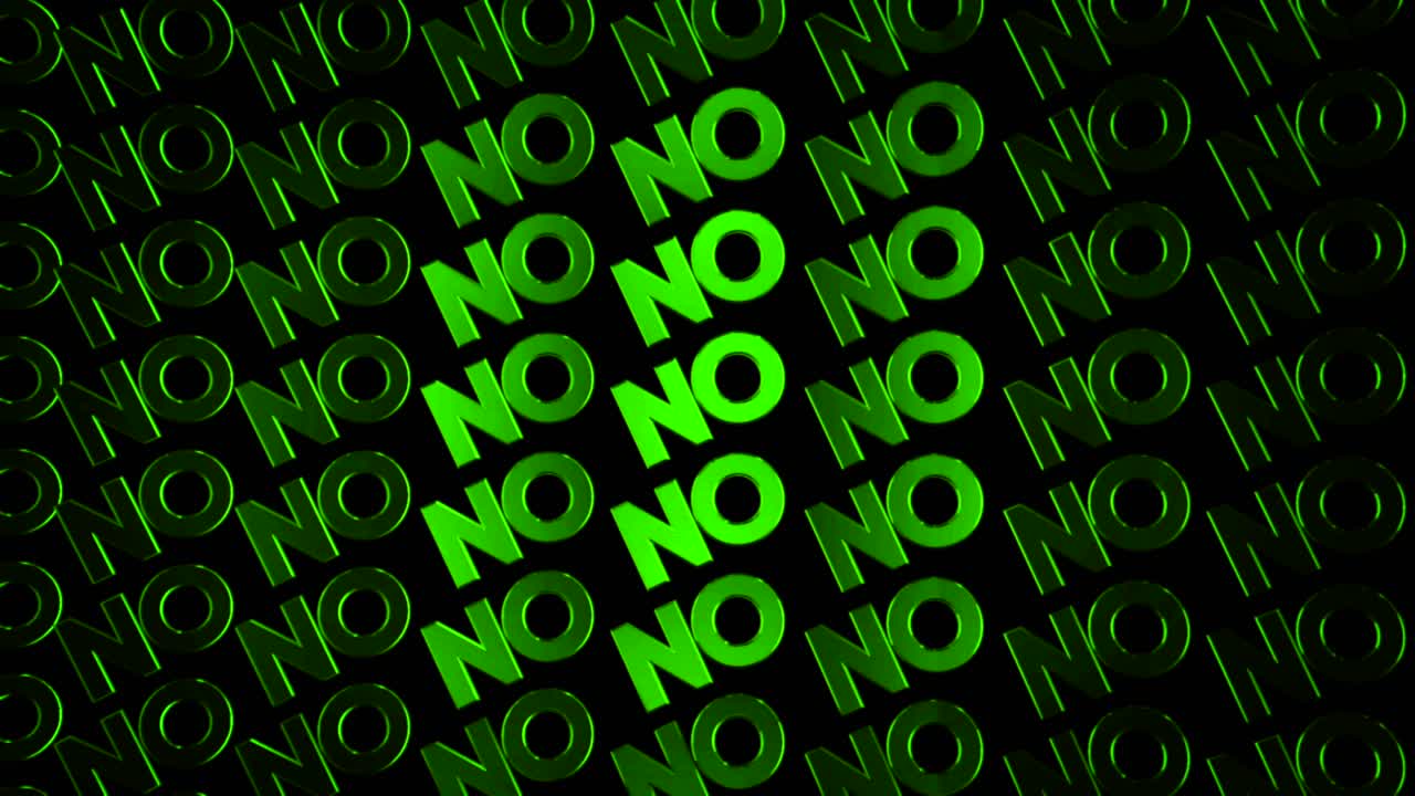 repetido "no" en verde sobre un fondo negro