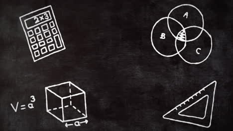 animación de varios pictogramas matemáticos blancos sobre un fondo negro