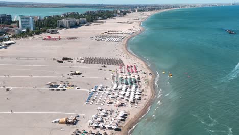 Aerial-footage-of-Mamaia-beach,-Constanta,-Romania