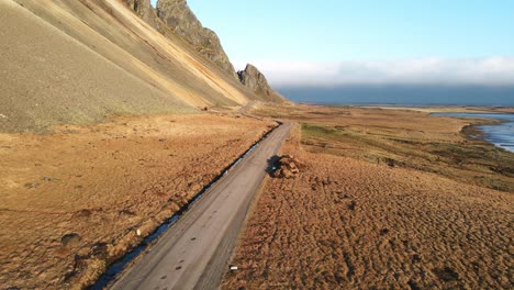 Drone-shot-of-Iceland-landscape,-road-and-coastline,-aerial-view-from-drone-in-4K-6