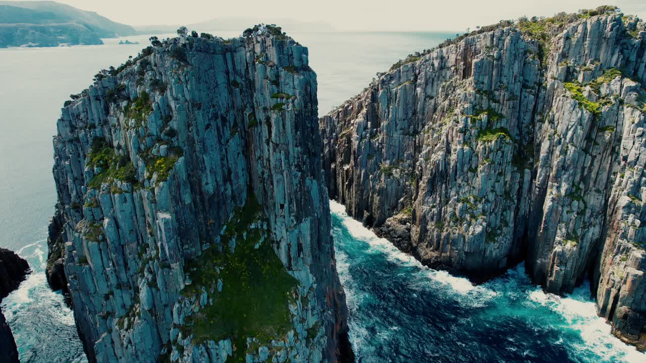Cape Hauy Drone Long Panned View of Cliffs in Tasmania, Australia