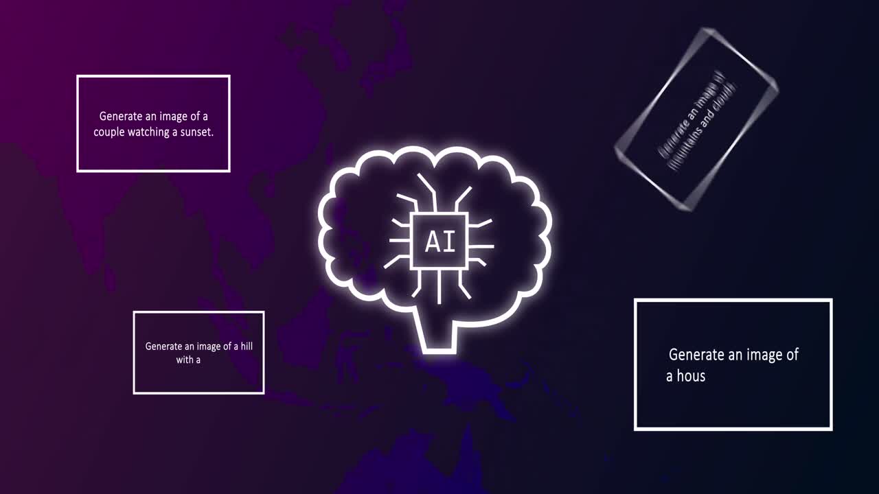Animation of brain with ai text and images of landscape over globe on black background