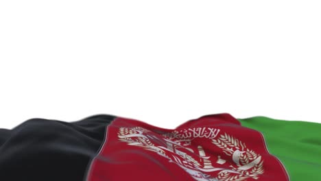 afghanistan fabric flag waving on the wind loop. afghan embroidery stiched cloth banner swaying on the breeze. half-filled white background. place for text. 20 seconds loop.