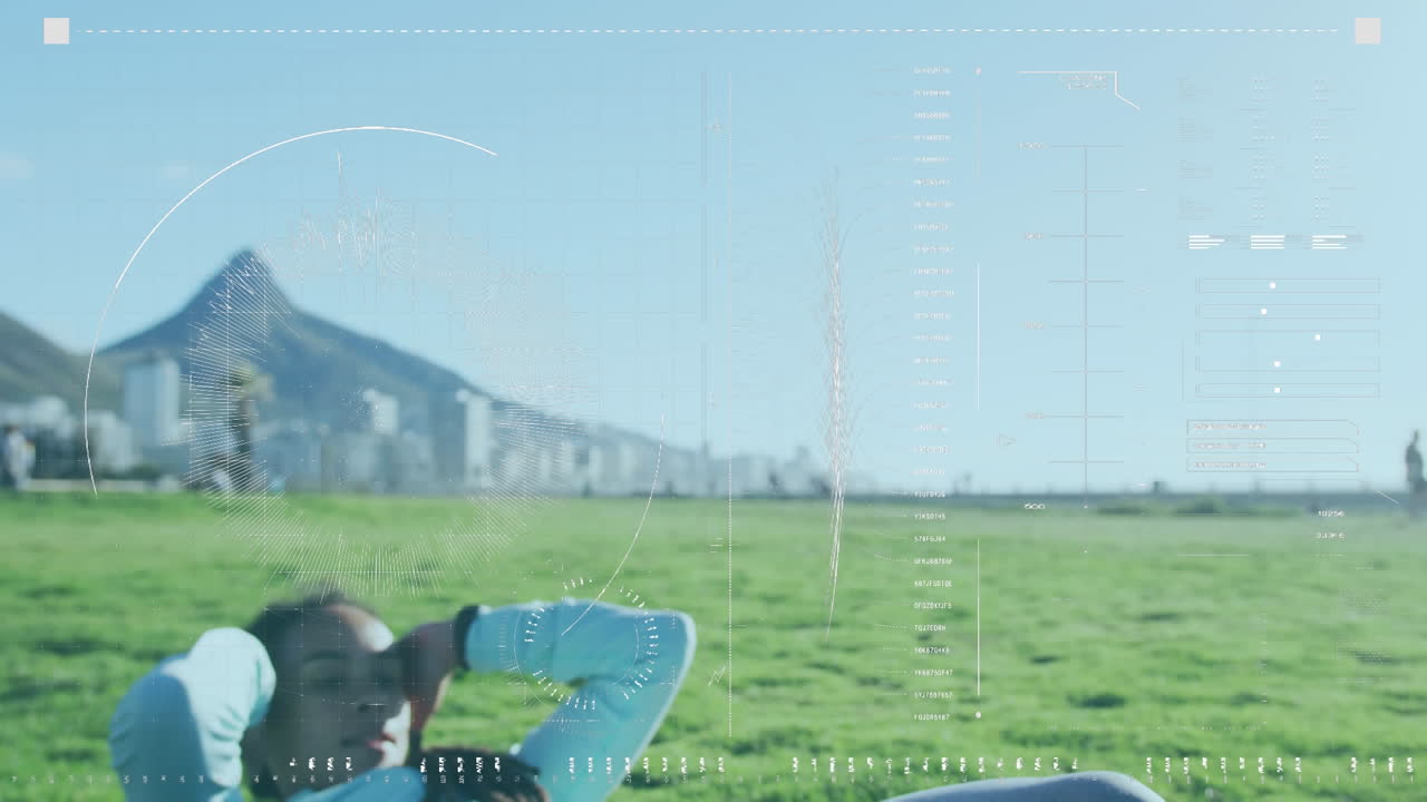 야외에서 프레스 업을 하는 여성에 대한 데이터 처리 애니메이션