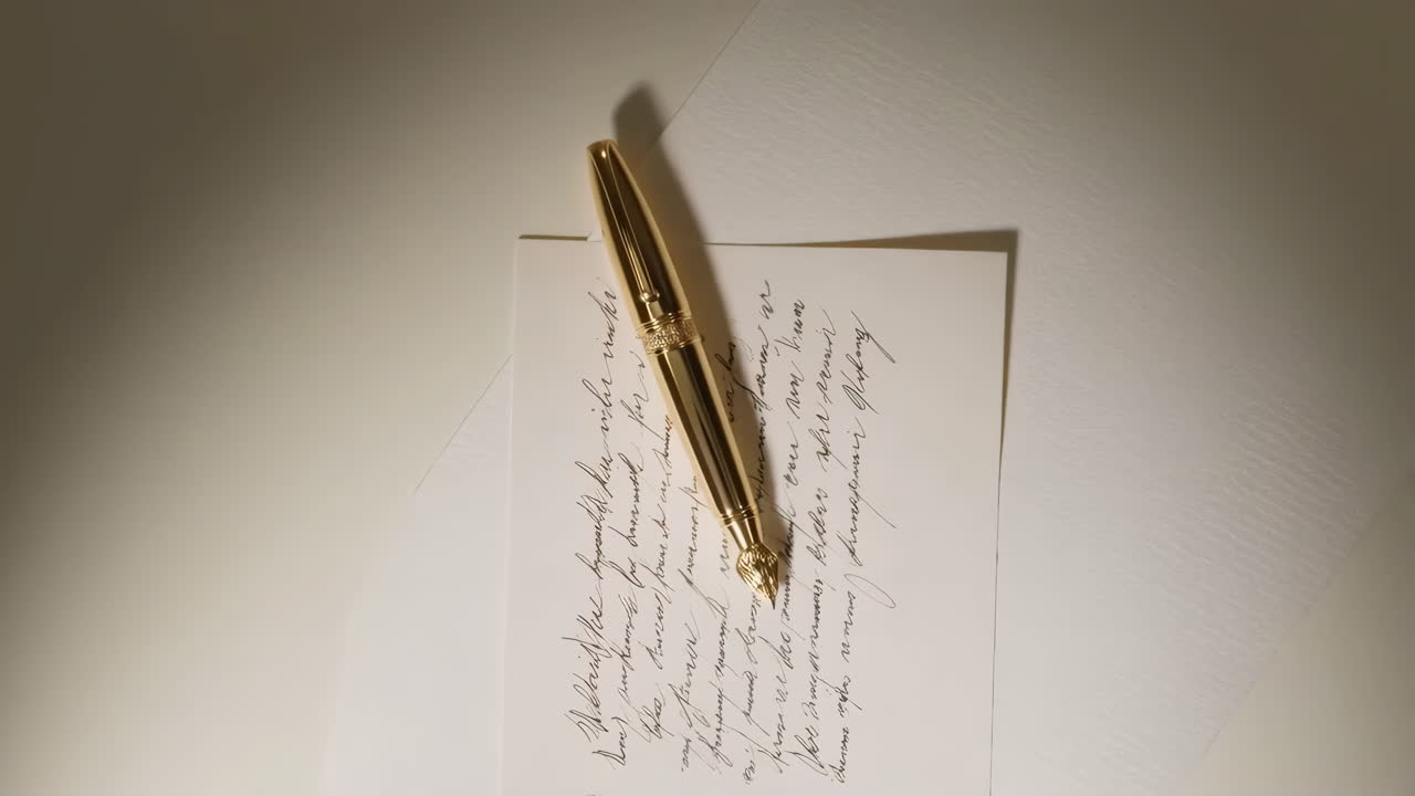 Elegant Gold Pen on Handwritten Paper