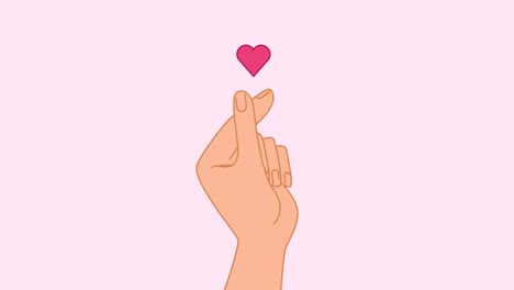 k-pop símbolo del corazón animación. gesto de la mano del amor k-drama y promoción de k-pop. señal de amor del corazón del dedo coreano. video de stock animado, estilo de dibujos animados