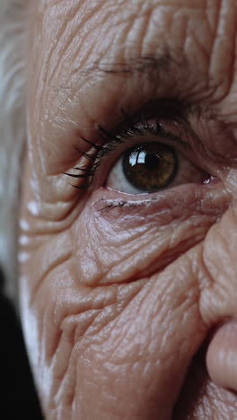 close-up of an elderly person's eye and wrinkled skin