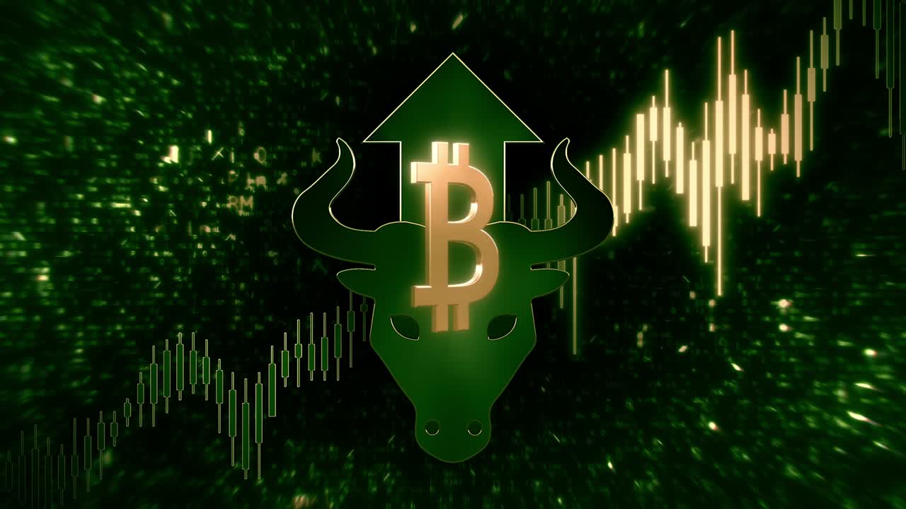 comercio de bitcoin mercado de toros gráfico de bucle de criptomoneda verde fondo
