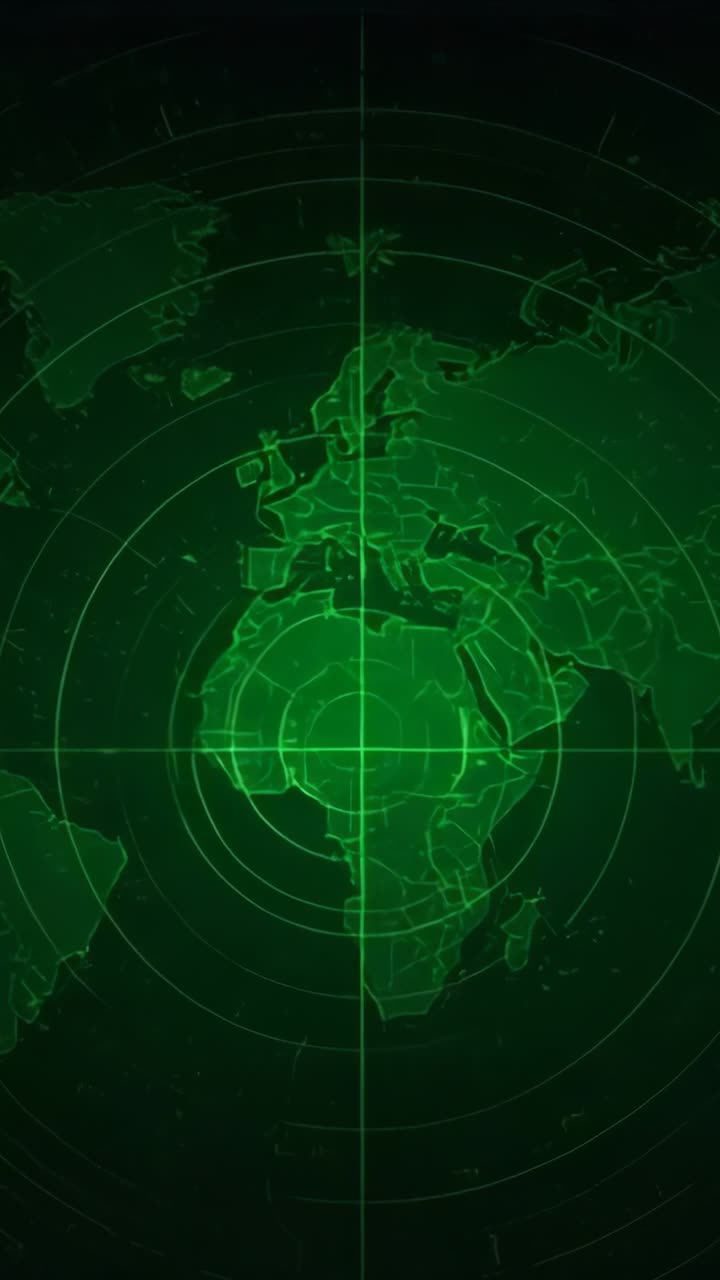 Video verticale: mappa radar all'avvio che mostra la mappa del mondo sulla console con anelli e mirini di monitoraggio