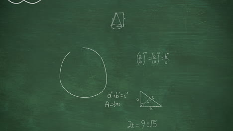 mathmatical calcualtions written in chalk moving on a green chalkboard 4k