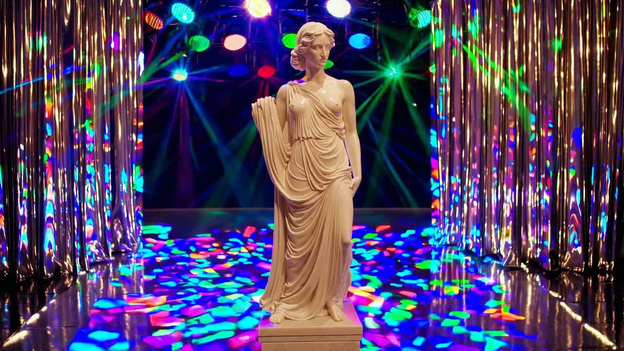 древняя статуя в диско-клубе