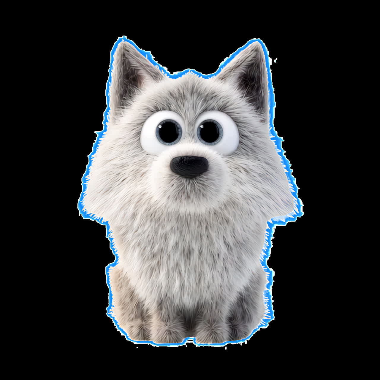 Sød, fluffy cartoon husky hvalpeanimation, isoleret aktiv, transparent 4K-video, alfakanal