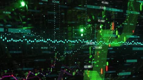 animación del procesamiento de datos sobre las luces verdes de los servidores informáticos
