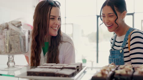 panadería, amigos y mujeres con elección con pastel