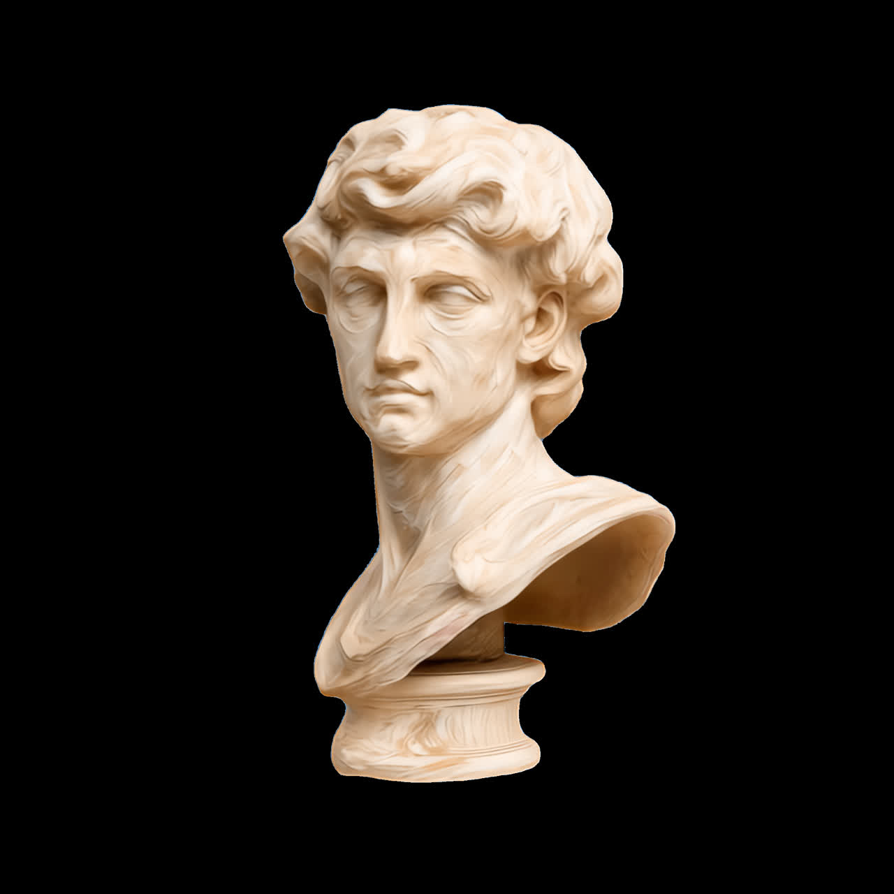Classical marble bust sculpture animation isolated asset, transparent 4K video, alpha channel