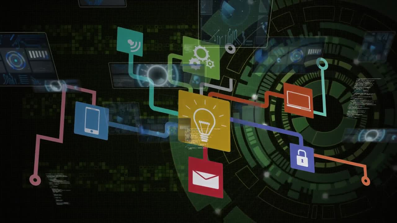 Animation of data processing over media icons