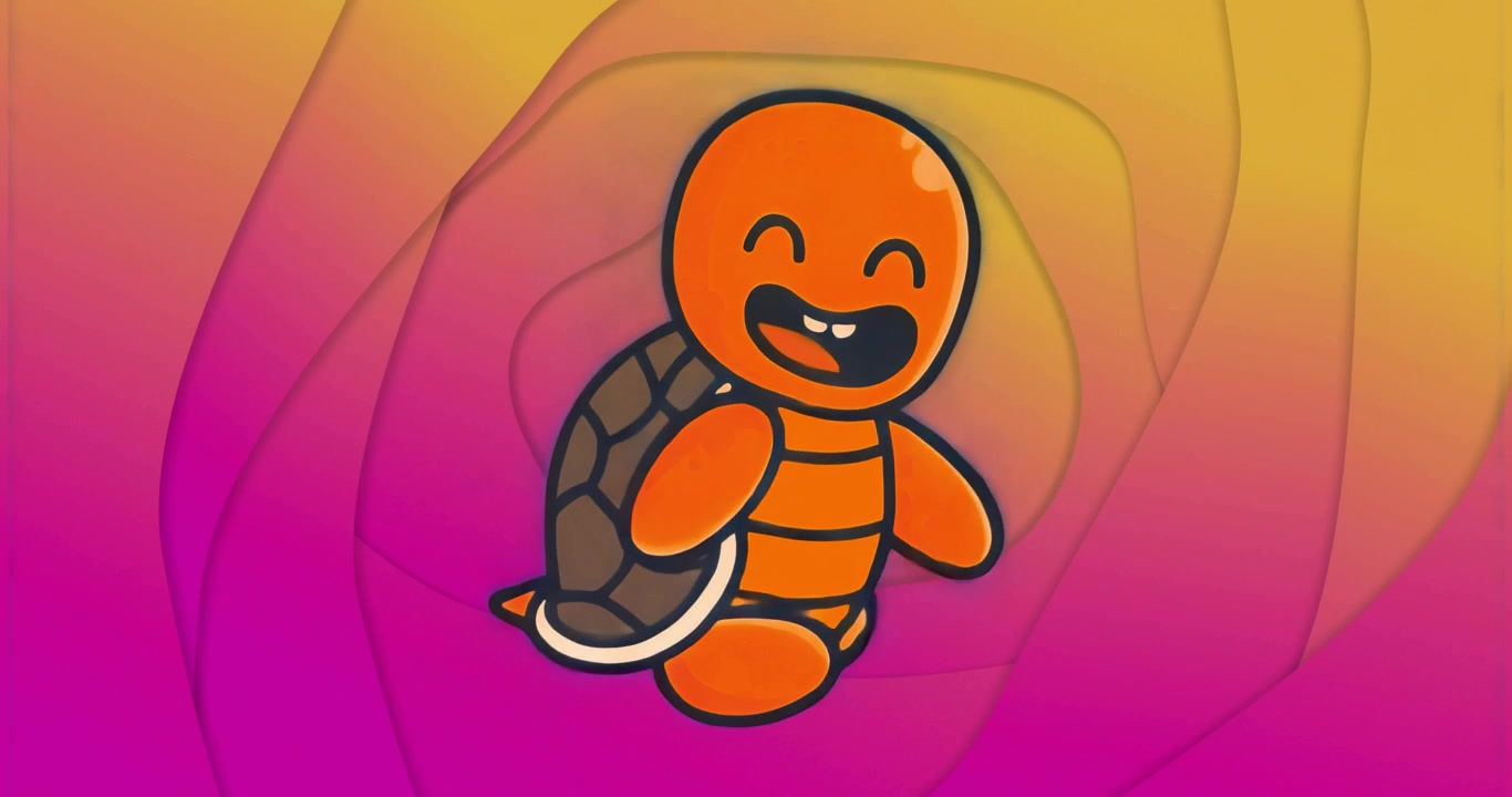 Ein spiraler Farbverlaufsblitz veranlasst eine Schildkröte, von links nach rechts zu gehen, ein sich wiederholender Spaziergang für die Tunnelvisualisierung.