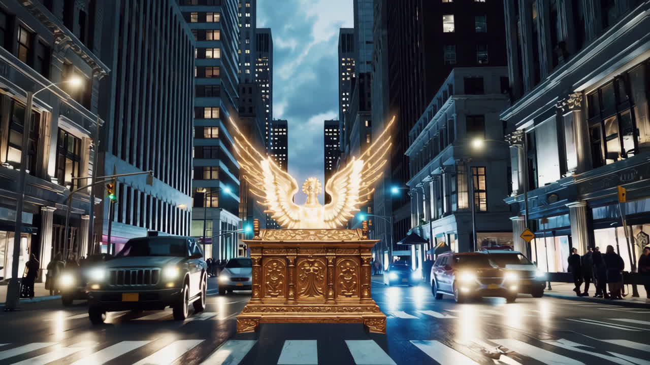 Golden Ark in a City Street at Night