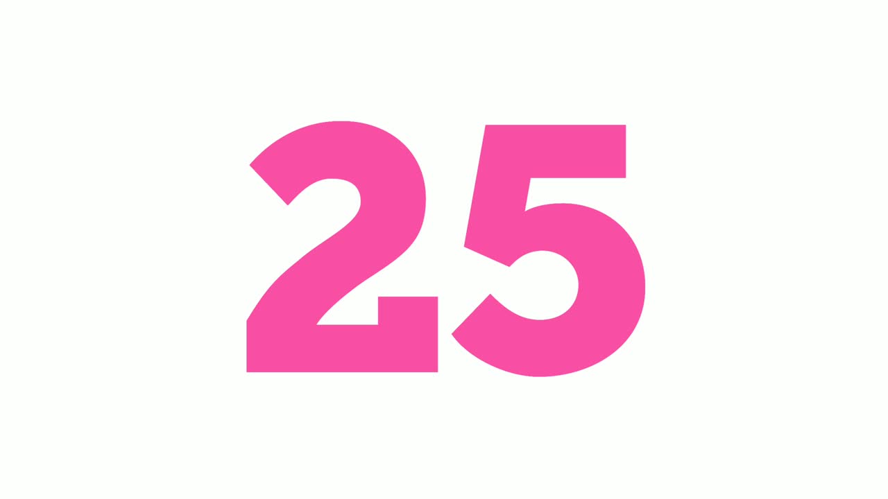 Number 25 twenty five cartoon animation on white background,4k cartoon video number motion graphics for video elements