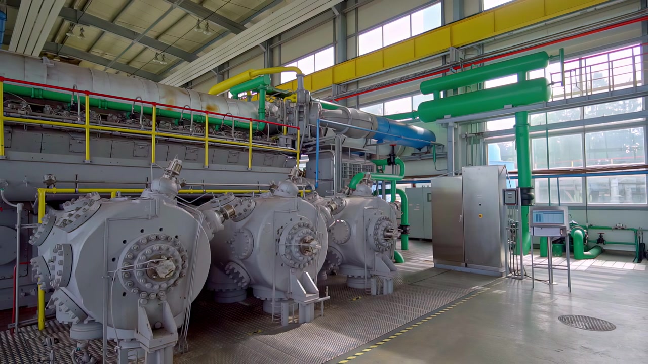 Powerful gas pumping units at a compressor station facility
