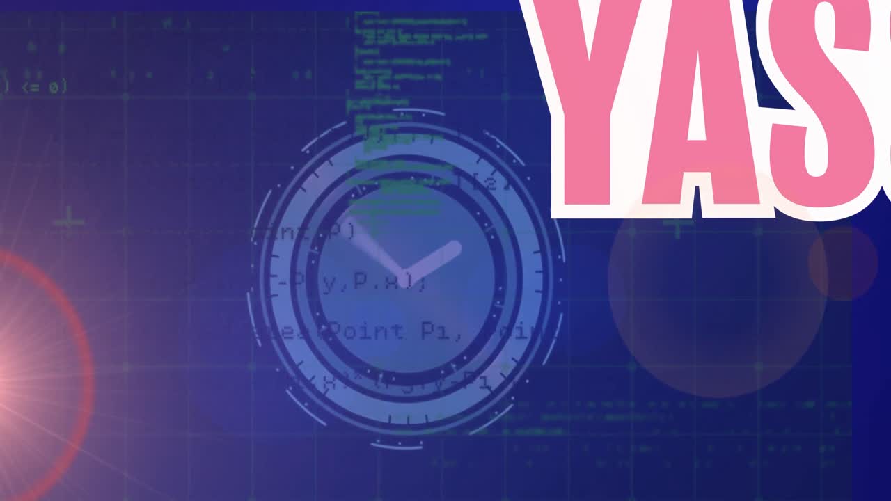 어두운 배경에서 시계 및 과학 데이터 처리의 애니메이션