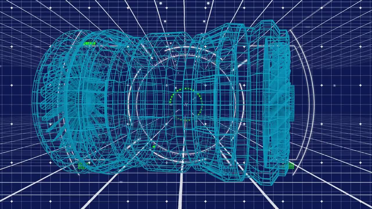 animación del motor del avión de renderizado 3d sobre la cuadrícula