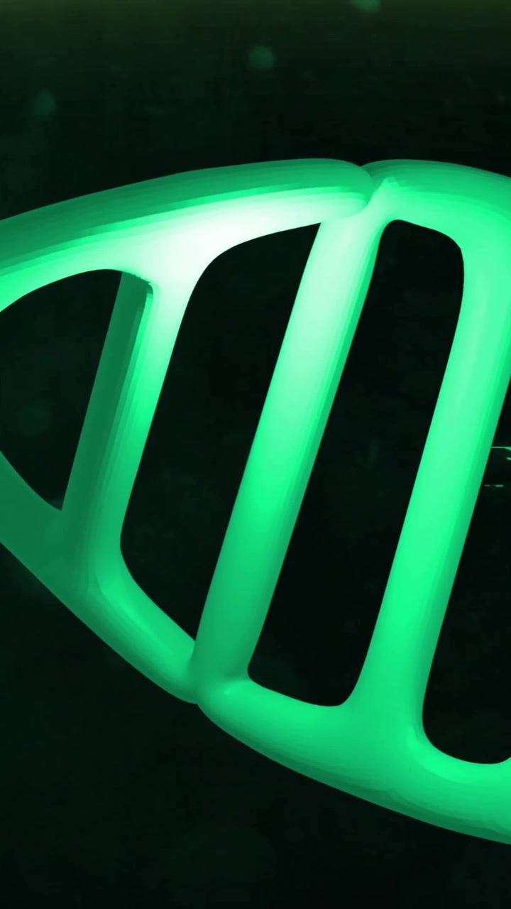 Elaborazione di dati scientifici, animazione di filamento di DNA e codice binario.